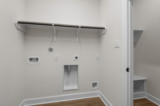 laundry area with electric dryer hookup, hookup for a gas dryer, hookup for a washing machine, and hardwood / wood-style floors