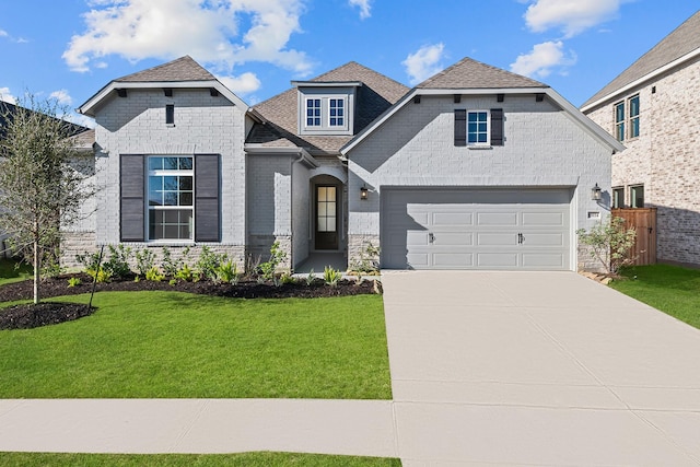 view of front facade featuring a garage and a front lawn