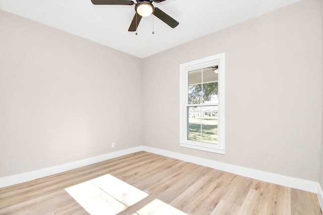 unfurnished room featuring ceiling fan and light hardwood / wood-style flooring