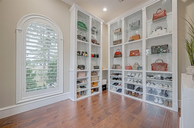 walk in closet featuring wood-type flooring