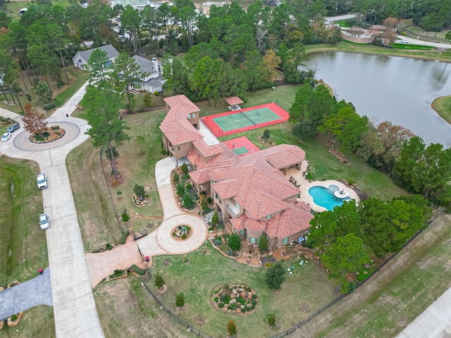 aerial view with a water view