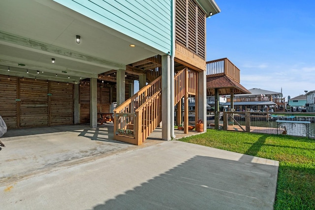 view of patio / terrace with a water view