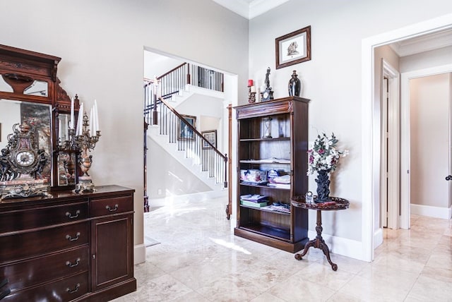 corridor featuring ornamental molding