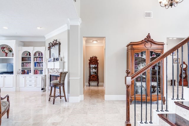 interior space featuring crown molding