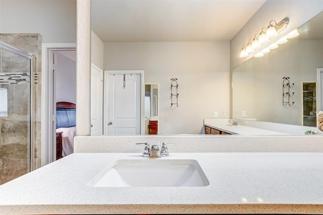 bathroom with vanity and walk in shower