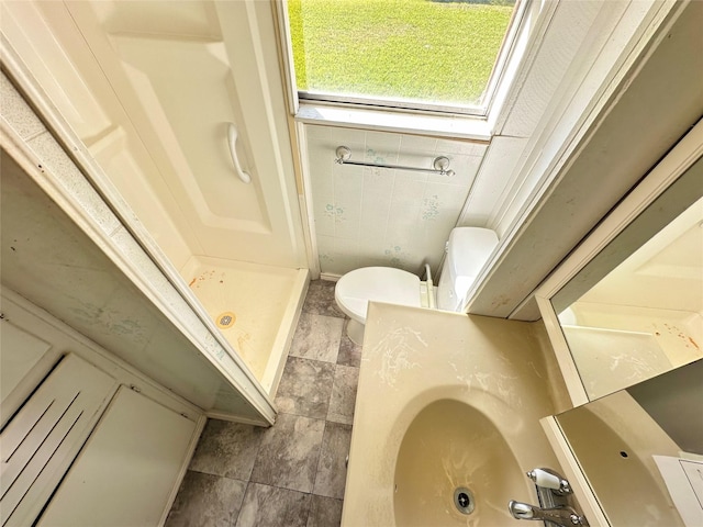 bathroom with toilet and a shower