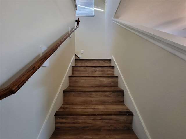 stairway featuring wood-type flooring