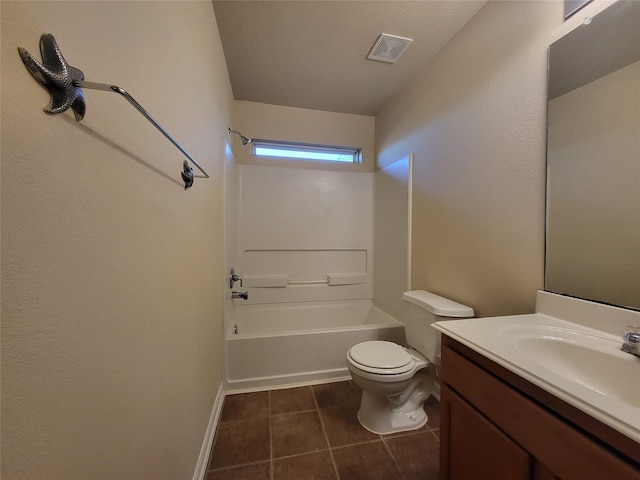 full bathroom featuring tile patterned flooring, vanity, tub / shower combination, and toilet