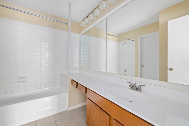 bathroom featuring tile patterned flooring, vanity, and tiled shower / bath