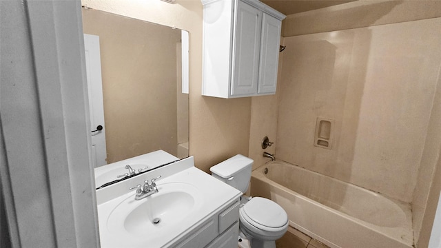 full bathroom with tile patterned flooring, vanity, shower / bathtub combination, and toilet