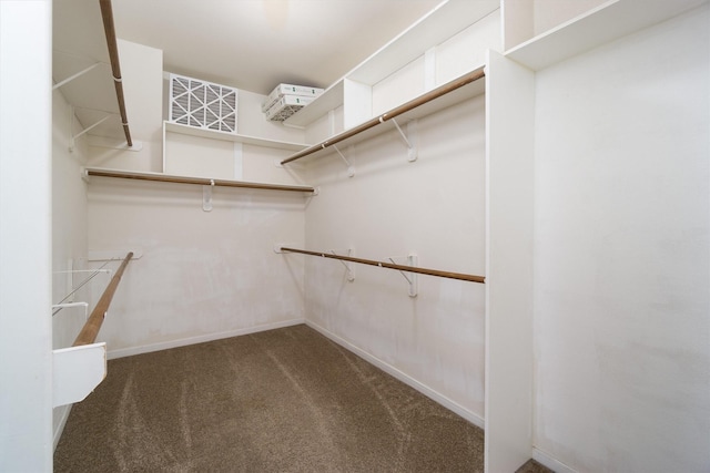 spacious closet with dark colored carpet