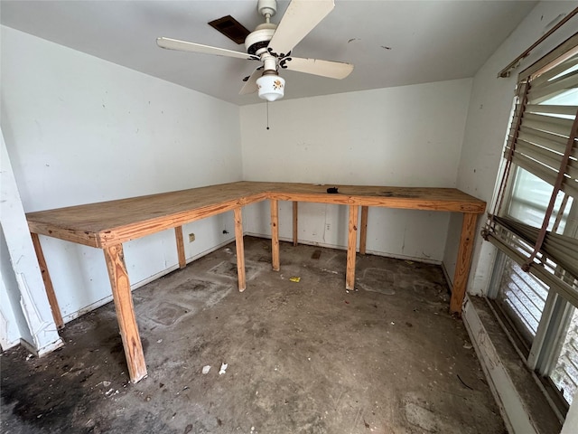 storage room featuring ceiling fan