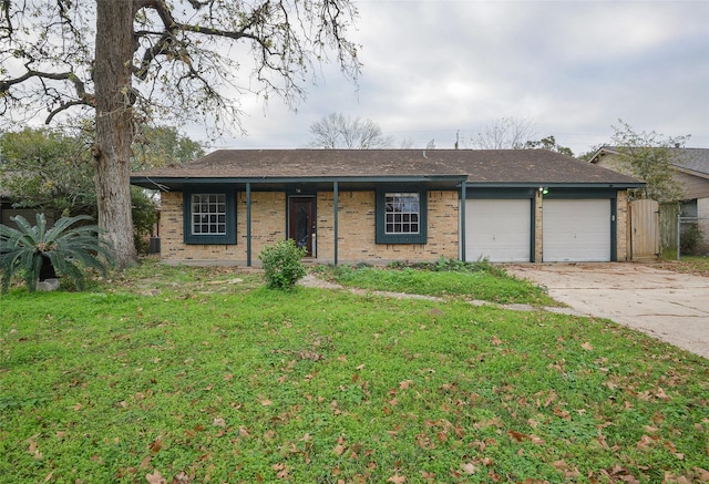 single story home with a front lawn and a garage