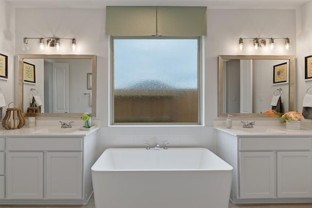 bathroom featuring vanity, a healthy amount of sunlight, and a tub