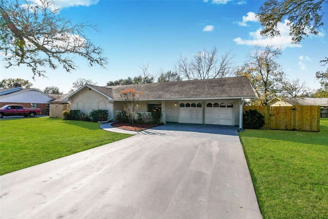 single story home with a front lawn and a garage