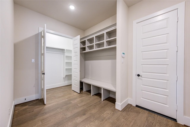 mudroom featuring wood-type flooring