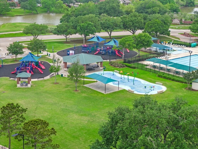 bird's eye view featuring a water view