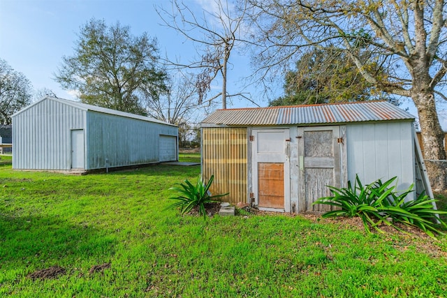 view of outbuilding with a lawn