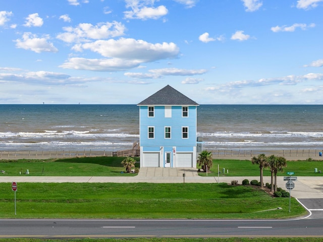 view of water feature with a view of the beach