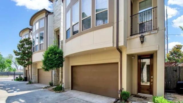 exterior space with a garage