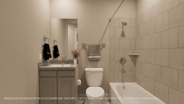 full bathroom with toilet, vanity, and tiled shower / bath