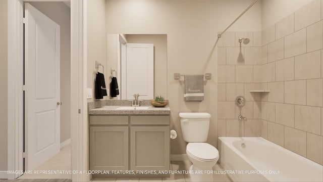 full bathroom featuring toilet, vanity, and tiled shower / bath combo