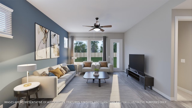 living room featuring ceiling fan