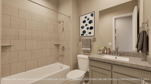 full bathroom featuring toilet, vanity, and tiled shower / bath