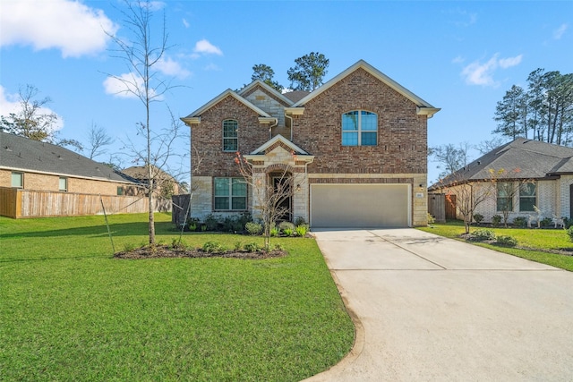 view of front of property with a front lawn and a garage