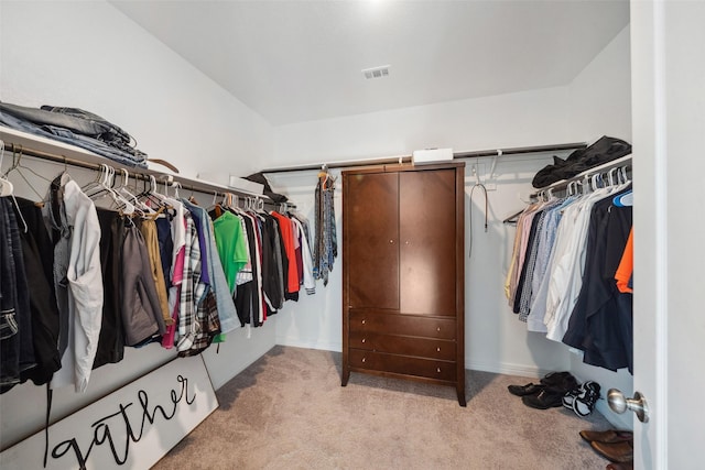 spacious closet featuring light carpet