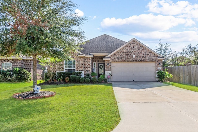 view of front of home featuring a garage and a front lawn