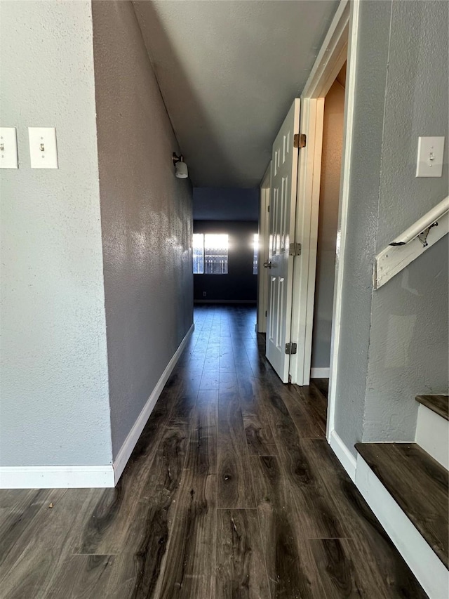 hallway with dark wood-type flooring