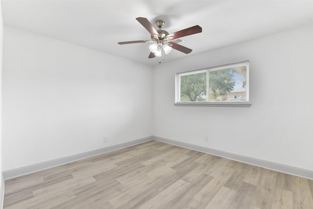 empty room featuring ceiling fan and light hardwood / wood-style floors