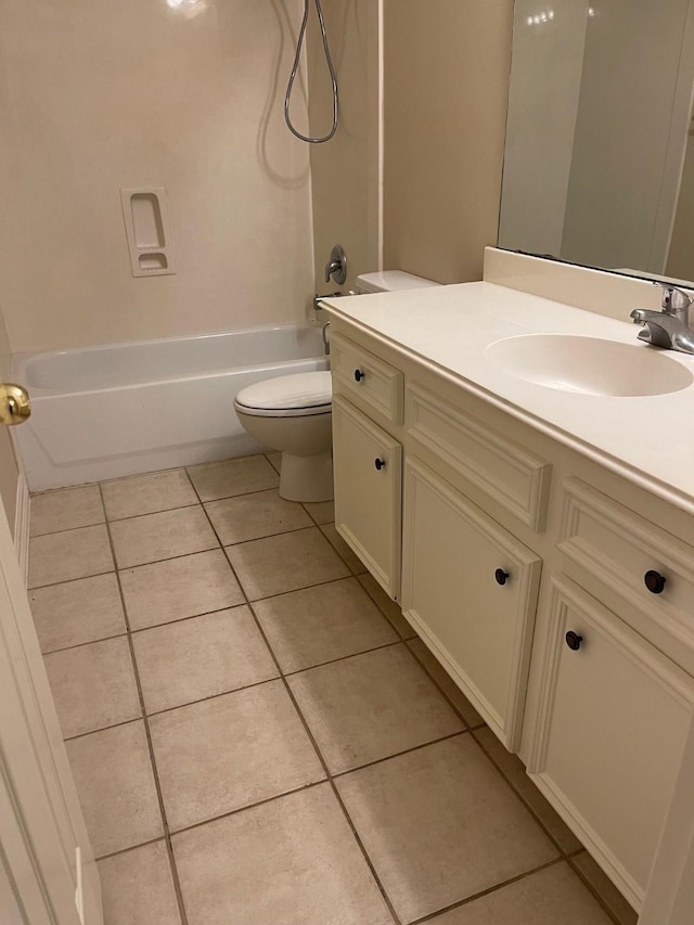 full bathroom with tile patterned flooring, vanity, toilet, and tub / shower combination