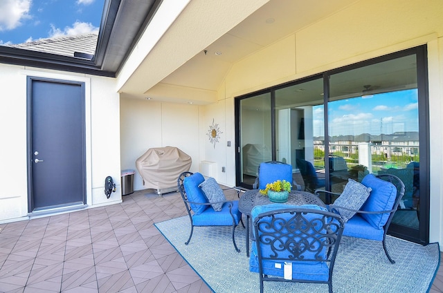 view of patio featuring a grill