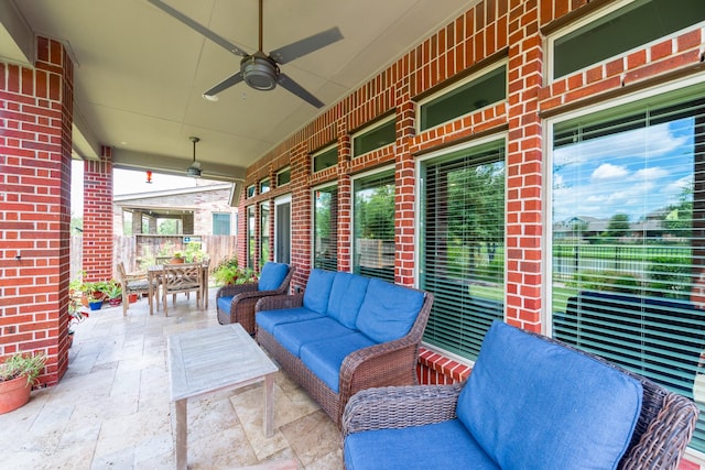 view of patio / terrace featuring ceiling fan and covered porch