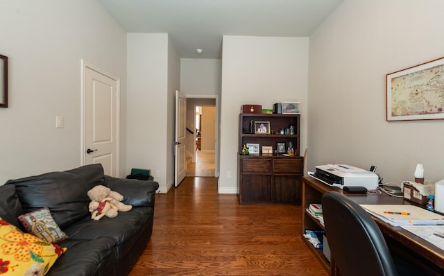 home office featuring dark hardwood / wood-style floors