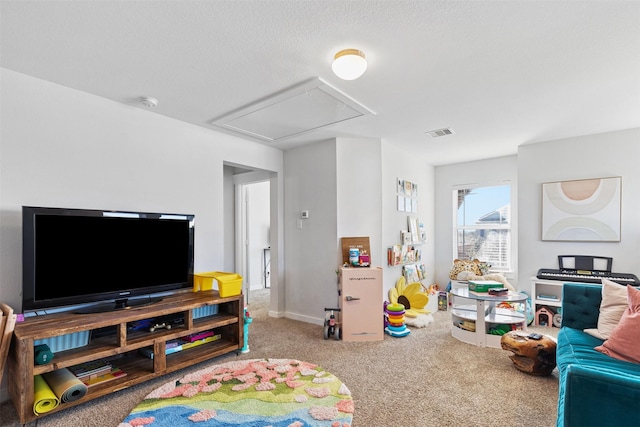 recreation room with carpet floors