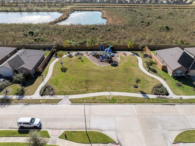 aerial view with a water view