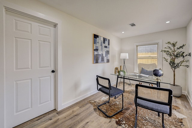 office area featuring light hardwood / wood-style flooring