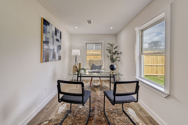 home office featuring hardwood / wood-style floors