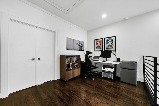 office featuring dark wood-type flooring