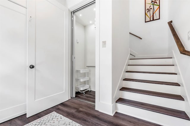 staircase featuring wood-type flooring