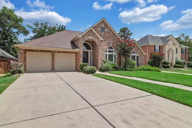 view of front facade with a front lawn and a garage