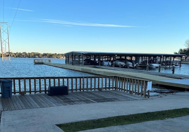 view of dock with a water view