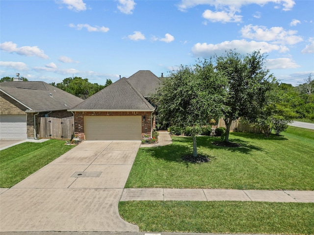 view of front of house with a garage and a front lawn