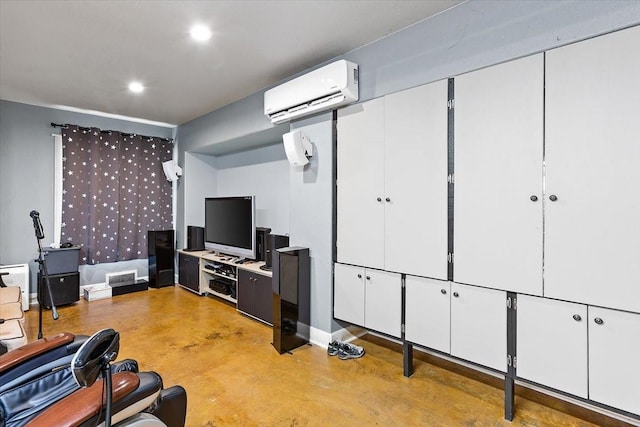 basement featuring an AC wall unit