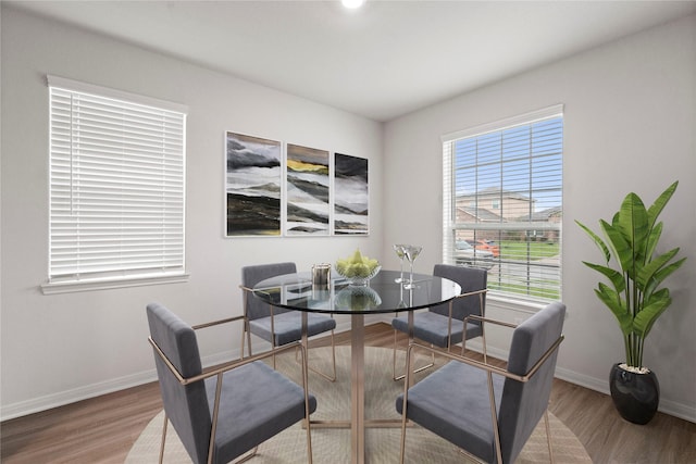 dining room featuring plenty of natural light and hardwood / wood-style flooring