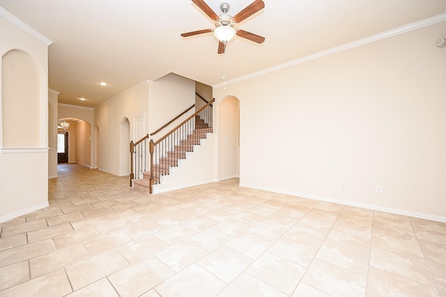 unfurnished room featuring crown molding and ceiling fan