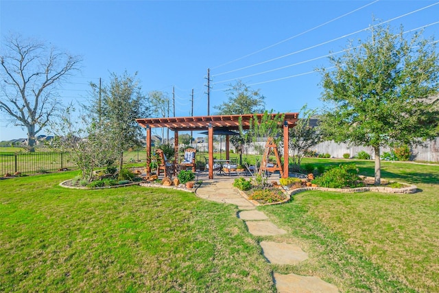 view of yard with a pergola